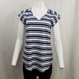 EXPRESS Womans's Cap Sleeves V Neck Blue Strip S/P